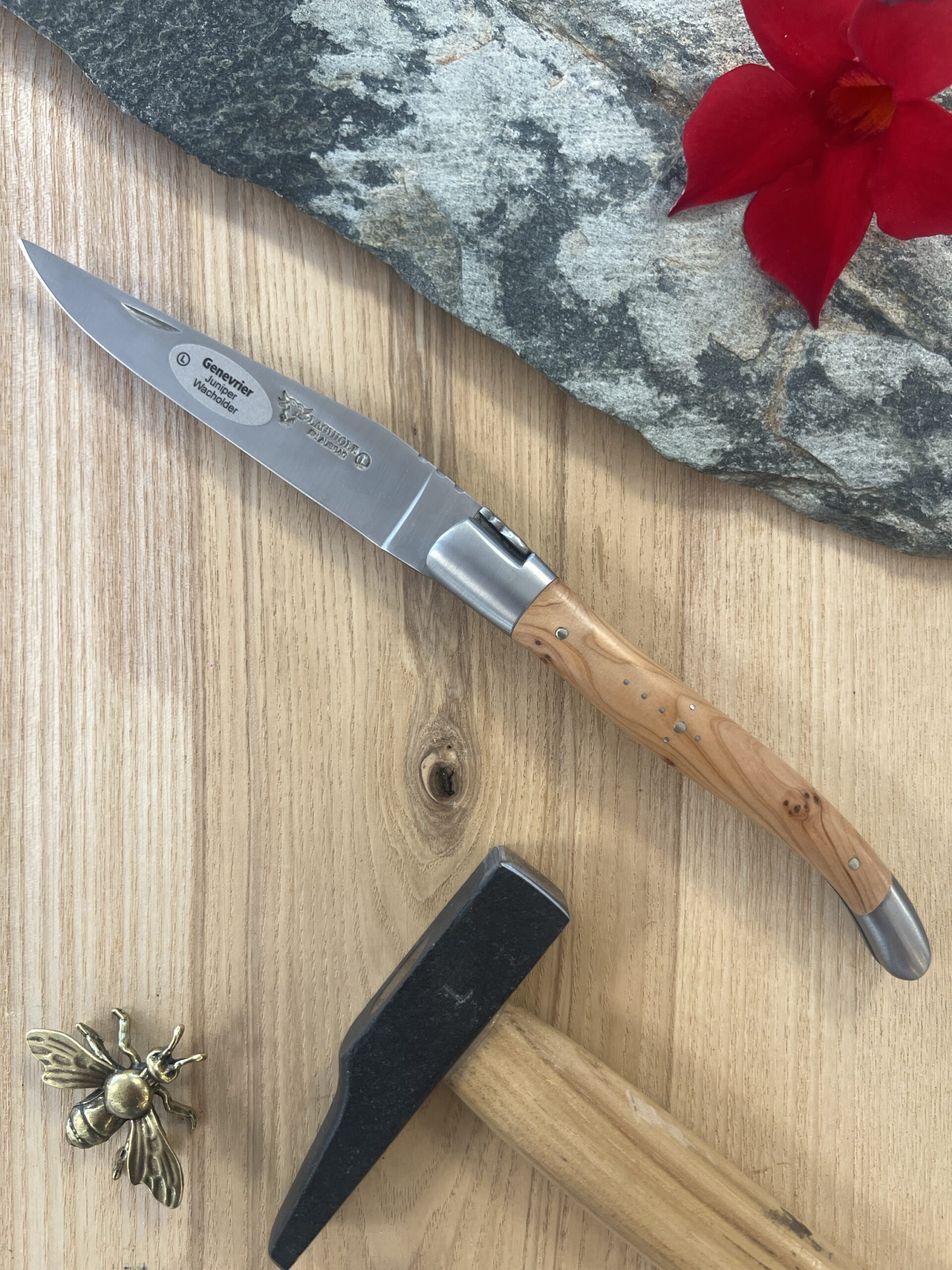 Couteau pliant Laguiole en Aubrac 12 cm, manche en genévrier — abeille forgée